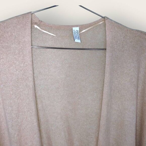 Nordstrom Womens Ruana Sweater One Size Cashmere Cardigan Knit Camel Pockets - Picture 7 of 9